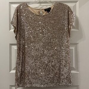 Rachel Zoe Top Silver Sequins Lined Cap Sleeve Batwing Large